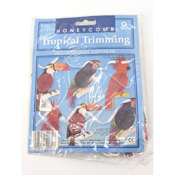 Vintage Tropical Trimming Honeycomb Birds Parrots Hawaiian Luau Tiki Party Decor - Picture 1 of 4